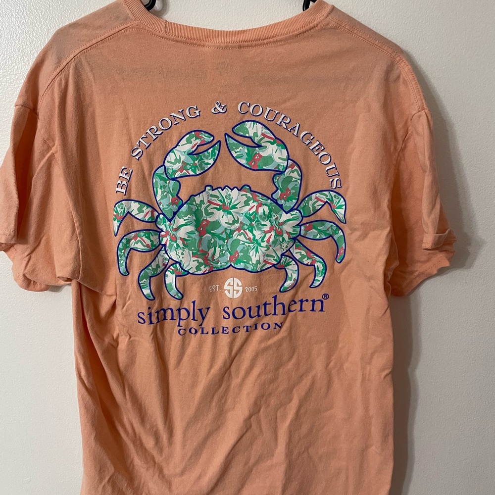 Simply Southern Peach Tee with Floral Crab Design